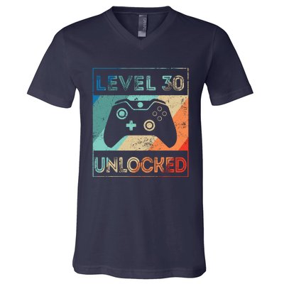 Level 30 Unlocked Shirt Bithday Gamer 30th Birthday Gifts V-Neck T-Shirt