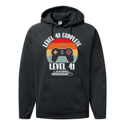 Level 40 Complete Level 41 Loading Vintage Birthday Video Game Performance Fleece Hoodie