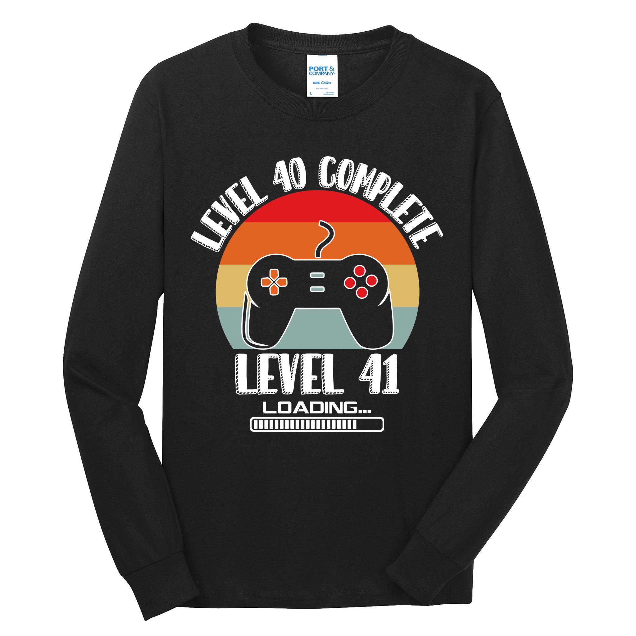 Level 40 Complete Level 41 Loading Vintage Birthday Video Game Tall Long Sleeve T-Shirt