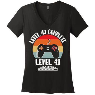 Level 40 Complete Level 41 Loading Vintage Birthday Video Game Women's V-Neck T-Shirt
