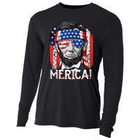 Lincoln 4th Of July Merica Abe Men Women American Flag Cooling Performance Long Sleeve Crew