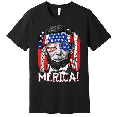 Lincoln 4th Of July Merica Abe Men Women American Flag Premium T-Shirt