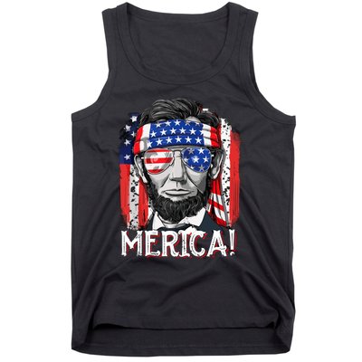 Lincoln 4th Of July Merica Abe Men Women American Flag Tank Top