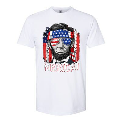 Lincoln 4th Of July Merica Abe Men Women American Flag Softstyle® CVC T-Shirt