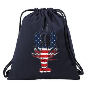 Lobster 4th Of July American Flag Sea Ocean Lover Patriotic Drawstring Bag