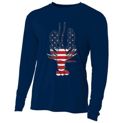 Lobster 4th Of July American Flag Sea Ocean Lover Patriotic Cooling Performance Long Sleeve Crew