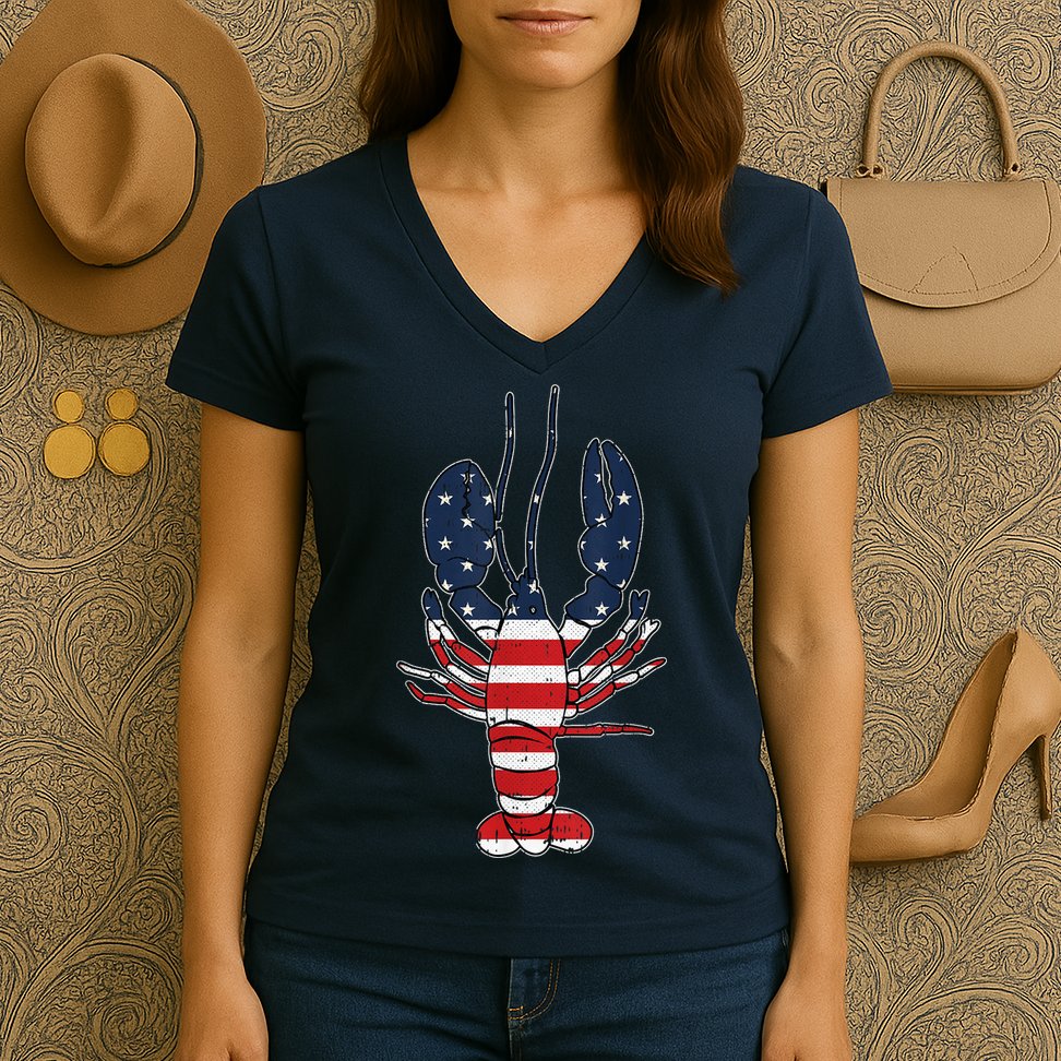 Lobster 4th Of July American Flag Sea Ocean Lover Patriotic Women's V-Neck T-Shirt