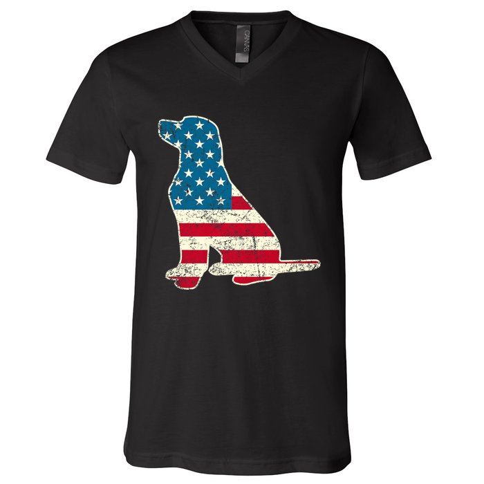 Labrador 4th Of July Dog Lover Gifts American Flag V-Neck T-Shirt