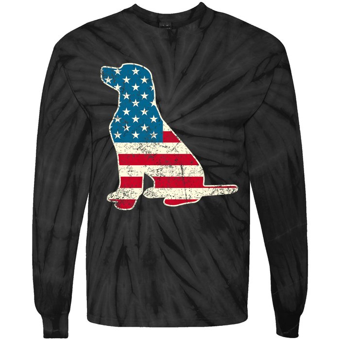 Labrador 4th Of July Dog Lover Gifts American Flag Tie-Dye Long Sleeve Shirt