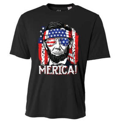 Lincoln 4th Of July Merica Abe American Flag Cooling Performance Crew T-Shirt