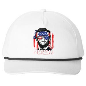 Lincoln 4th Of July Merica Abe American Flag Snapback Five-Panel Rope Hat