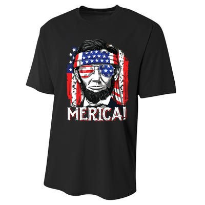 Lincoln 4th Of July Merica Abe American Flag Performance Sprint T-Shirt