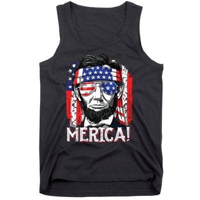 Lincoln 4th Of July Merica Abe American Flag Tank Top