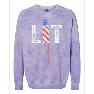 Lit 4th Of July Patriotic American Fireworks Usa Fourth Colorblast Crewneck Sweatshirt