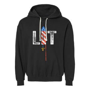 Lit 4th Of July Patriotic American Fireworks Usa Fourth Garment-Dyed Fleece Hoodie