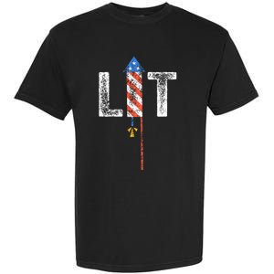 Lit 4th Of July Patriotic American Fireworks Usa Fourth Garment-Dyed Heavyweight T-Shirt