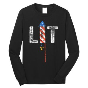 Lit 4th Of July Patriotic American Fireworks Usa Fourth Long Sleeve Shirt