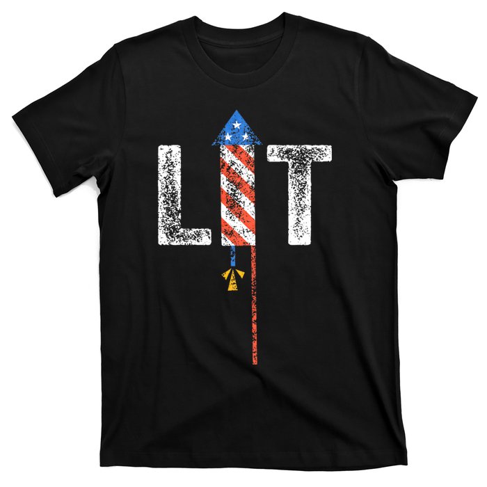 Lit 4th Of July Patriotic American Fireworks Usa Fourth T-Shirt