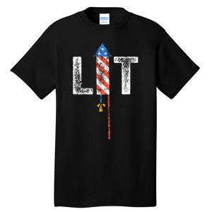 Lit 4th Of July Patriotic American Fireworks Usa Fourth Tall T-Shirt