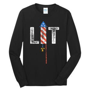 Lit 4th Of July Patriotic American Fireworks Usa Fourth Tall Long Sleeve T-Shirt