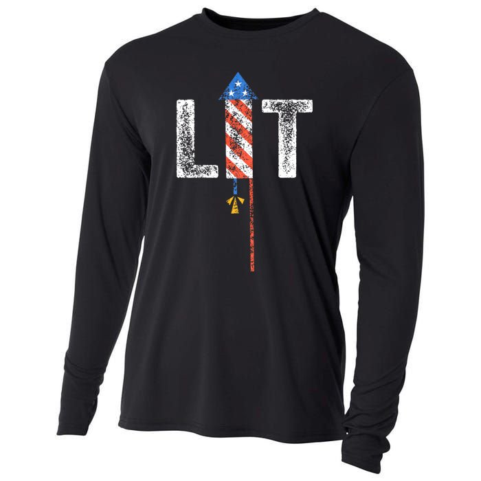 Lit 4th Of July Patriotic American Fireworks Usa Fourth Cooling Performance Long Sleeve Crew