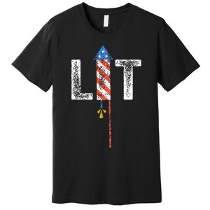 Lit 4th Of July Patriotic American Fireworks Usa Fourth Premium T-Shirt