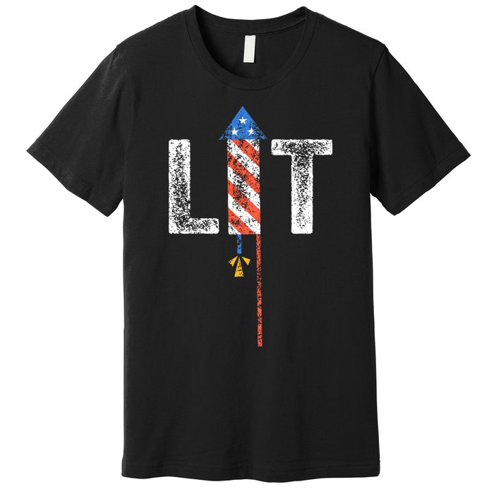 Lit 4th Of July Patriotic American Fireworks Usa Fourth Premium T-Shirt