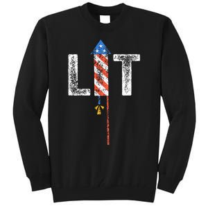 Lit 4th Of July Patriotic American Fireworks Usa Fourth Tall Sweatshirt