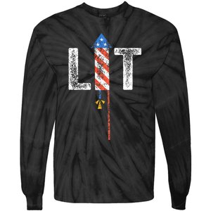 Lit 4th Of July Patriotic American Fireworks Usa Fourth Tie-Dye Long Sleeve Shirt