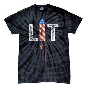 Lit 4th Of July Patriotic American Fireworks Usa Fourth Tie-Dye T-Shirt