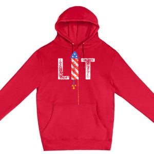 Lit 4th Of July Patriotic American Fireworks Usa Fourth Premium Pullover Hoodie