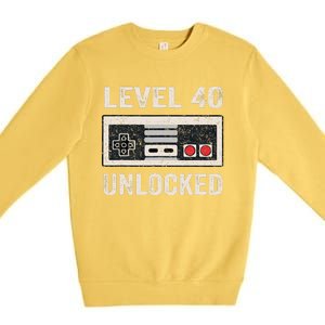 Level 40 Unlocked Video Gamer 40th Birthday Gifts Premium Crewneck Sweatshirt