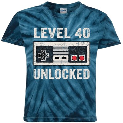 Level 40 Unlocked Video Gamer 40th Birthday Gifts Kids Tie-Dye T-Shirt