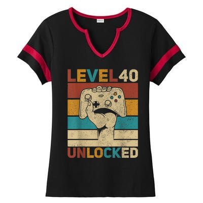 Level 40 Unlocked 40th Birthday 40 Years Old Gamer Wo  Ladies Halftime Notch Neck Tee