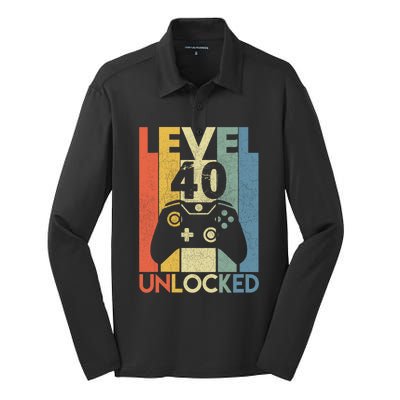 Level 40 Unlocked Awesome Video Game 40 Birthday Gift Silk Touch Performance Long Sleeve Polo