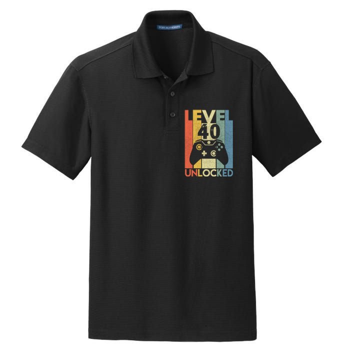 Level 40 Unlocked Awesome Video Game 40 Birthday Gift Dry Zone Grid Polo