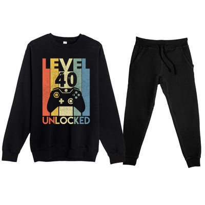 Level 40 Unlocked Awesome Video Game 40 Birthday Gift Premium Crewneck Sweatsuit Set