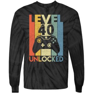 Level 40 Unlocked Awesome Video Game 40 Birthday Gift Tie-Dye Long Sleeve Shirt