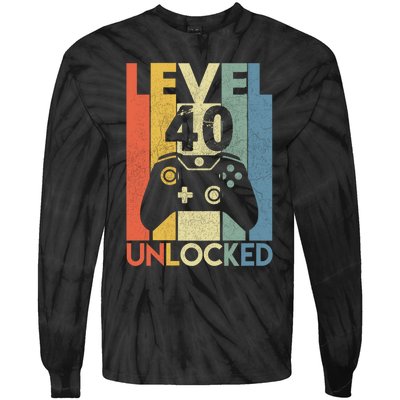 Level 40 Unlocked Awesome Video Game 40 Birthday Gift Tie-Dye Long Sleeve Shirt