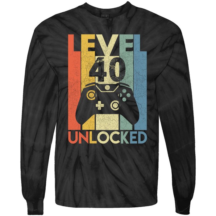 Level 40 Unlocked Awesome Video Game 40 Birthday Gift Tie-Dye Long Sleeve Shirt