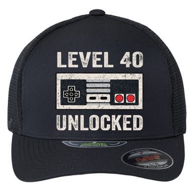 Level 40 Unlocked Video Gamer 40th Birthday Gifts Flexfit Unipanel Trucker Cap