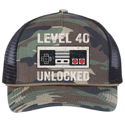 Level 40 Unlocked Video Gamer 40th Birthday Gifts Retro Rope Trucker Hat Cap