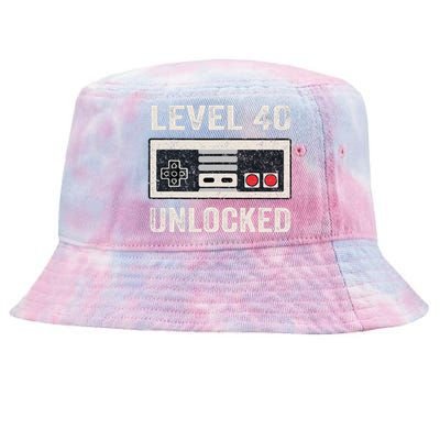 Level 40 Unlocked Video Gamer 40th Birthday Gifts Tie-Dyed Bucket Hat