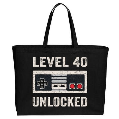 Level 40 Unlocked Video Gamer 40th Birthday Gifts Cotton Canvas Jumbo Tote