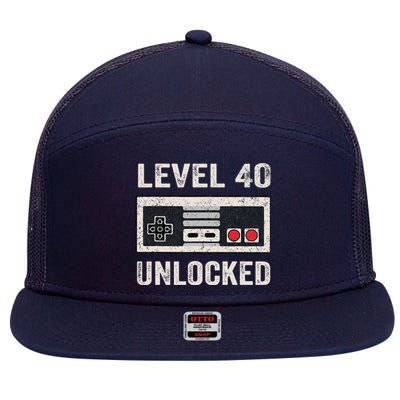 Level 40 Unlocked Video Gamer 40th Birthday Gifts 7 Panel Mesh Trucker Snapback Hat