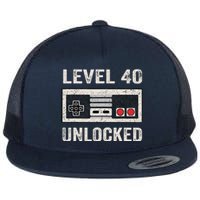 Level 40 Unlocked Video Gamer 40th Birthday Gifts Flat Bill Trucker Hat