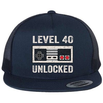 Level 40 Unlocked Video Gamer 40th Birthday Gifts Flat Bill Trucker Hat