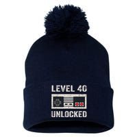 Level 40 Unlocked Video Gamer 40th Birthday Gifts Pom Pom 12in Knit Beanie