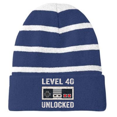 Level 40 Unlocked Video Gamer 40th Birthday Gifts Striped Beanie with Solid Band