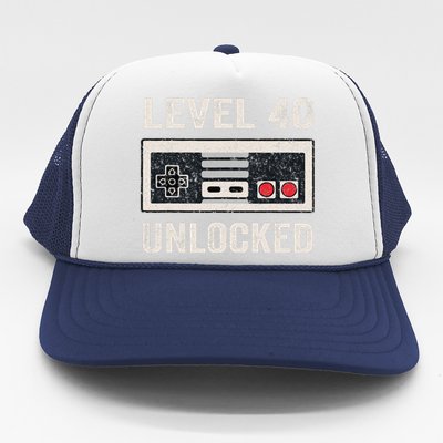 Level 40 Unlocked Video Gamer 40th Birthday Gifts Trucker Hat